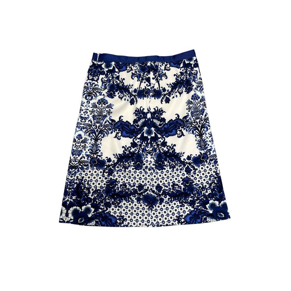 ❌SOLD❌Mario Serrani Italy Blue White Floral Damask A-Line Skirt Size 6 Back Zip
